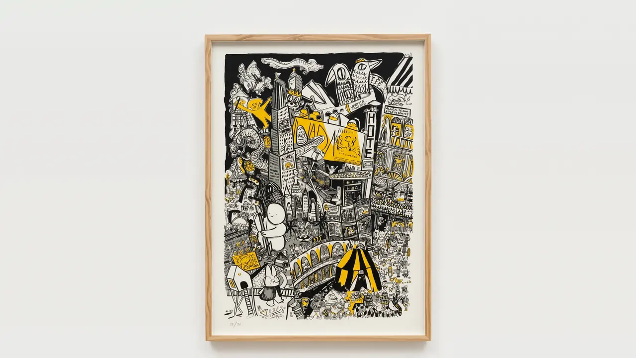 Obra de Alípio com personagens, criaturas e muitos detalhes gráficos